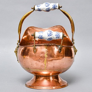 Винтажный Зольник с Фарфоровыми ручками Кашпо Медь Англия середина ХХ века!