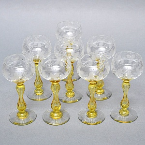 Антикварный Набор бокалов для Вина 8 шт. «MICADO VIGNE», Saint Louis. Франция, начало ХХ века. 