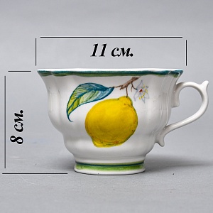 Авторский Чайный сервиз на 4 персоны «Лимоны», фарфор, ручная роспись, Гжель Россия -2000 г..