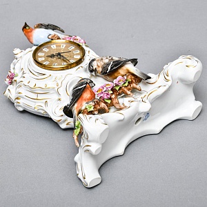 Каминные Кварцевые Часы «Певчие Птицы», фарфор Unterweissbach, Германия 80-е годы ХХ века.