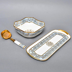 Набор для подачи и сервировки - 3 предмета, "Незабудки" Фарфор Haviland Франция, первая половина ХХ века.