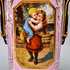 Редкость! Антикварные Парные Фарфоровые Вазы «Мгновения детства», Франция, конец XIX века. 