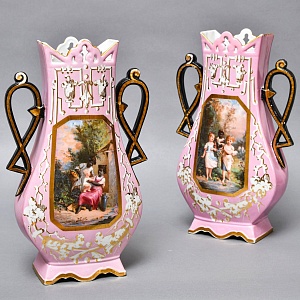 Антикварные Парные Фарфоровые Вазы «Счастливое детство», Франция, конец XIX - начало ХХ века. 