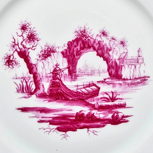 Фарфоровая Кофейная пара + тарелка «Пейзаж у реки», Hochst Германия, середина XX века.