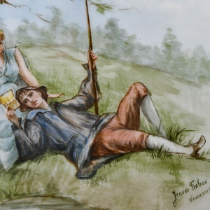 Антикварное Фарфоровое Настенное Кашпо - Ваза «Веер», роспись, Limoges Франция -1891 год.