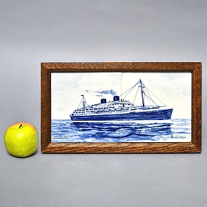 Фарфоровое Панно - Картина «Корабль Willem Ruys», De Leidsche Fles, Голландия середина ХХ века.