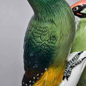 Большая Фарфоровая Статуэтка «Пара птиц - Зелёный Дятел», Карл Энс / Karl Ens, Германия.