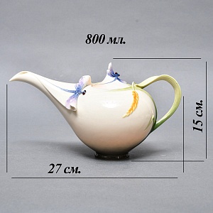 Авторский Фарфоровый Чайный сервиз «Бабочки и стрекозы» на 4 персоны, Franz Collection Тайвань.