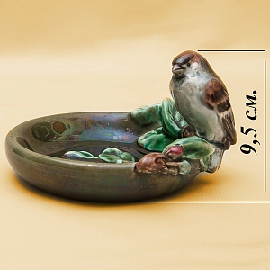 Редкость! Фаянсовая Пепельница - Мелочёвница - Статуэтка «Воробей» СССР ЗиК Конаково - 1959 год. 