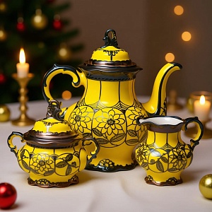 Редкость! Кофейный набор из 3-х предметов «Серебряный узор», Фарфор Hutschenreuther Германия, 1939-1945 годы.