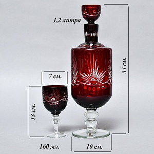 Набор Графин и Рюмки «Рубиновый Хрусталь», Tirgu-Mures Германия, 50 -е годы ХХ века.