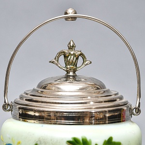 Бисквитница - Сахарница - Баночка с крышкой «Синий Цветок», Стекло Англия 50-е годы ХХ века. 