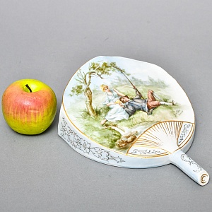 Антикварное Фарфоровое Настенное Кашпо - Ваза «Веер», роспись, Limoges Франция -1891 год.