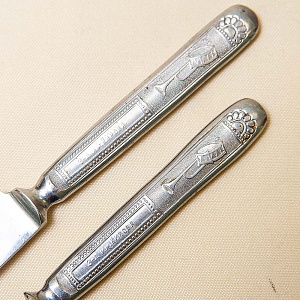 Редкость! Пионерский Сервировочный Набор для Завтрака «Нож и Вилка», металл нержавейка, МИНПРОМ СССР - 1956 год