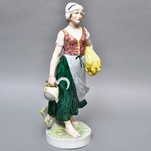 Большая! Коллекционная Фарфоровая статуэтка «Крестьянка с серпом и колосьями», Karl Ens Германия.