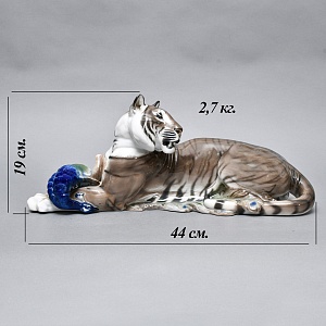 Большая! Авторская Фарфоровая статуэтка «Тигр с павлином», ROSENTHAL Германия, 1919 - 1934 годы. 