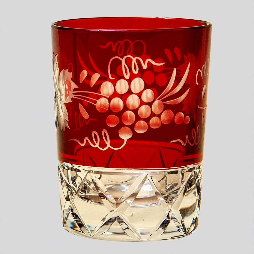 Графин и Четыре Стакана «Виноград» из Цветного Хрусталя DOROTHEENHUTTE Западная Германия 60гг.