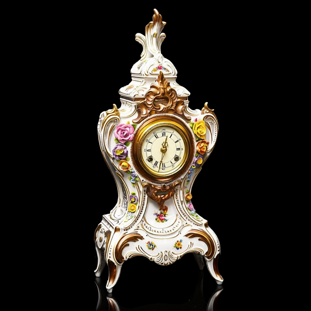 Большие Каминные Механические Фарфоровые Часы с боем «Букет из Роз», Franz Hermle & Sohn Германия 50 гг.