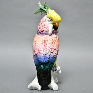 Большая Фарфоровая Статуэтка Птицы «Розовый Какаду» Н-36 см., Karl Ens Германия, первая половина ХХ века.