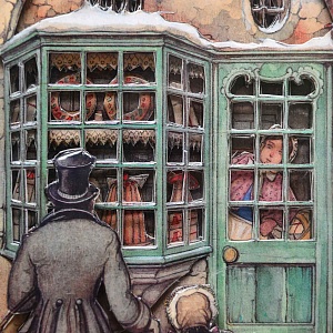 Объемная Картина - Панно в технике 3D декупаж «У витрины магазина», 70-е годы ХХ века.