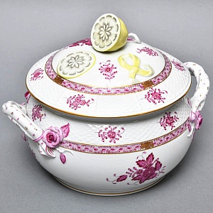 Фарфоровая Супница - Тюрина на подставке «APPONYI PURPUR», HEREND Венгрия - 1942 год.  