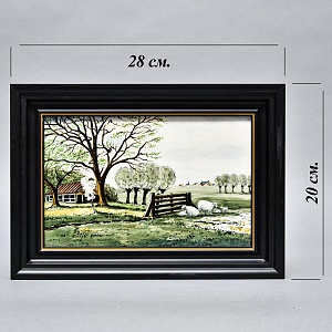 Фарфоровый Пласт - Картина - Панно «Сельский пейзаж. Пастбище», Royal Delft Голландия 50 гг. 