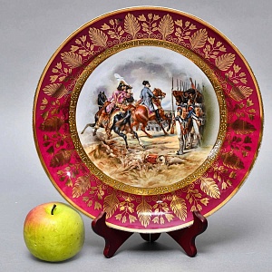 Коллекционная Фарфоровая тарелка - блюдо «Наполеон в битве при Йене», Porcelaine de Paris Франция.