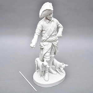 Антикварная Фарфоровая статуэтка «Старый Фриц. Король Пруссии Фридрих II с собаками»,  Volkstedt Германия.