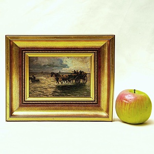 Картина - Пейзаж - Миниатюра «Водная переправа - Брод», Доска, Масло, Германия 80 -е ХХ века. 
