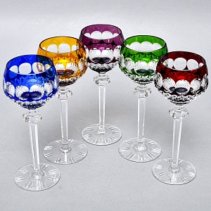 Пять Бокалов для Вина из Цветного Хрусталя, Barthmann Германия, начало 70-х годов ХХ века. 