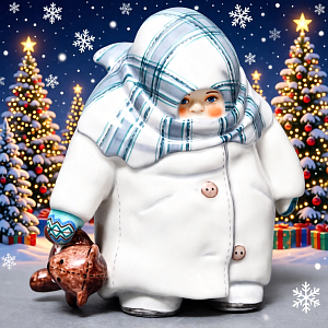 Авторская Коллекционная Фарфоровая Статуэтка «Укутыш - Прогулка с Мишкой», Россия.