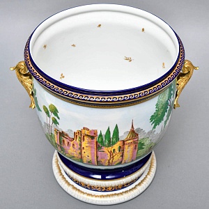 Большое Фарфоровое Кашпо - Ваза с ручками «Руины у озера», Giulia Mangani Италия.