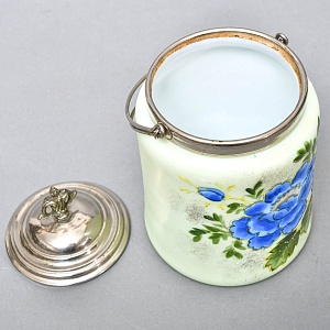 Бисквитница - Сахарница - Баночка с крышкой «Синий Цветок», Стекло Англия 50-е годы ХХ века. 