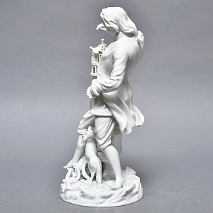 Антикварная Фарфоровая статуэтка «Птицелов с собакой», Fraureuth Германия, 1919 - 1926 годы. 