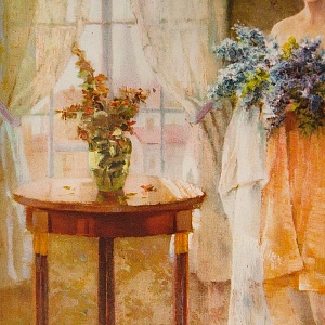 Винтажная Картина - Иллюстрация - Панно «Утро с цветами», Франция. 