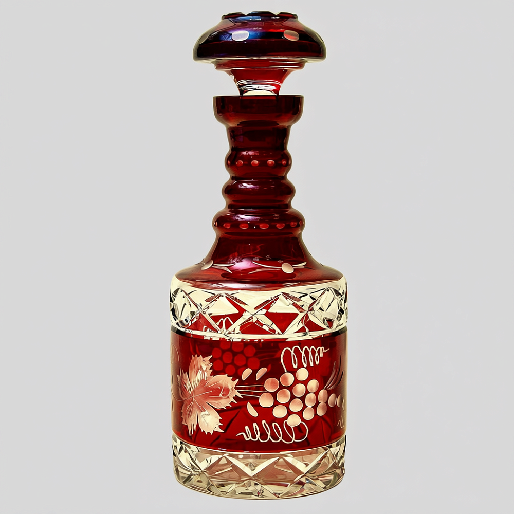 Графин и Четыре Стакана «Виноград» из Цветного Хрусталя DOROTHEENHUTTE Западная Германия 60гг.