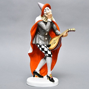 Антикварная Фарфоровая скульптура «Паяц с мандолиной», ROSENTHAL Германия - 1922 год.