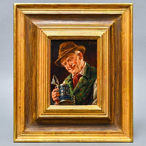 Картина - Портрет «Баварец с пивной кружкой», Доска, Масло, Германия 1920-1940-е годы.