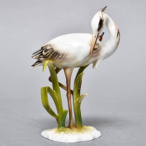 Коллекционная Фарфоровая статуэтка «Птица. Цапля в камышах», Kaiser Германия, 1979 - 1990 годы.
