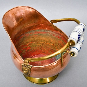 Классический Медный Зольник с Фарфоровыми ручками, Англия первая половина ХХ века!