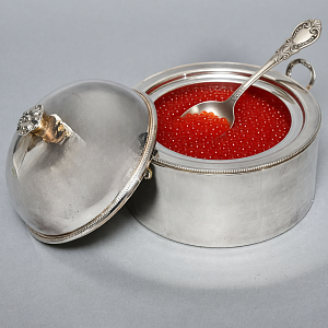 Сервировочная Металлическая Икорница со стеклянной вставкой, Silverplate, Sheffield Англия.