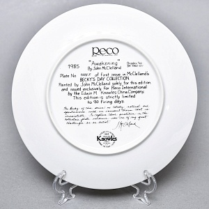 Коллекционная Фарфоровая Тарелка «День девочки Бекки. Пробуждение», RECO США - 1985 год. 