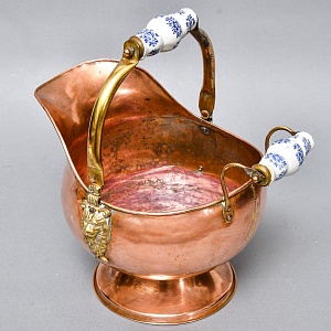 Винтажный Зольник с Фарфоровыми ручками Кашпо Медь Англия середина ХХ века!