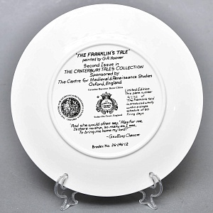 Коллекционная тарелка «Кентерберийские истории. Рассказ рыцаря Франклина», Фарфор The Longton Crown Англия. 
