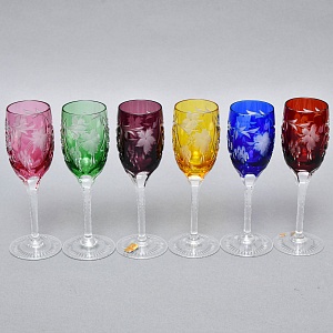 Набор 6-ть Фужеров серия «Prosecco - Виноград» Цветной Хрусталь, NACHTMANN Германия, 60-е гг.