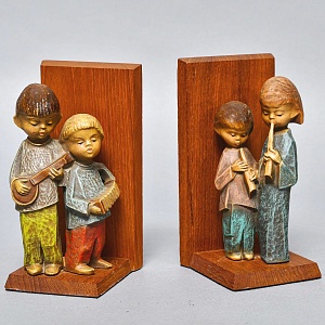 Букенды - Держатель - Ограничитель - Подставка для книг «Маленькие Музыканты», Дерево Германия - 60 гг.