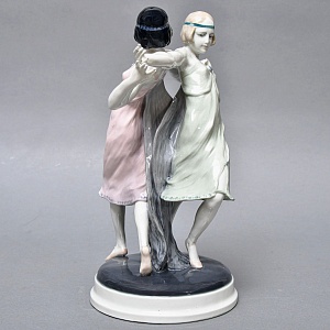 Антикварная Фарфоровая статуэтка «Танцующие девушки», Karl Ens Германия, первая половина ХХ века. 