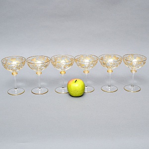 Хрустальные Фужеры для Шампанского - Креманки серия «Золотой Фазан», JOSEPHINENHUTTE, Германия -50 гг. 