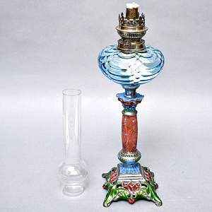 Старинная Керосиновая Лампа «Цветущий Аквамарин», Kosmos - Brenner, Франция начало ХХ века.