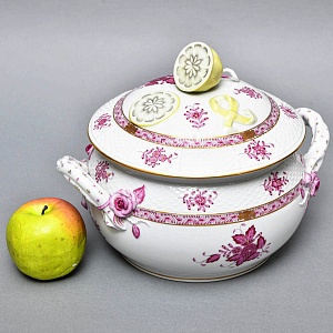 Фарфоровая Супница - Тюрина на подставке «APPONYI PURPUR», HEREND Венгрия - 1942 год.  